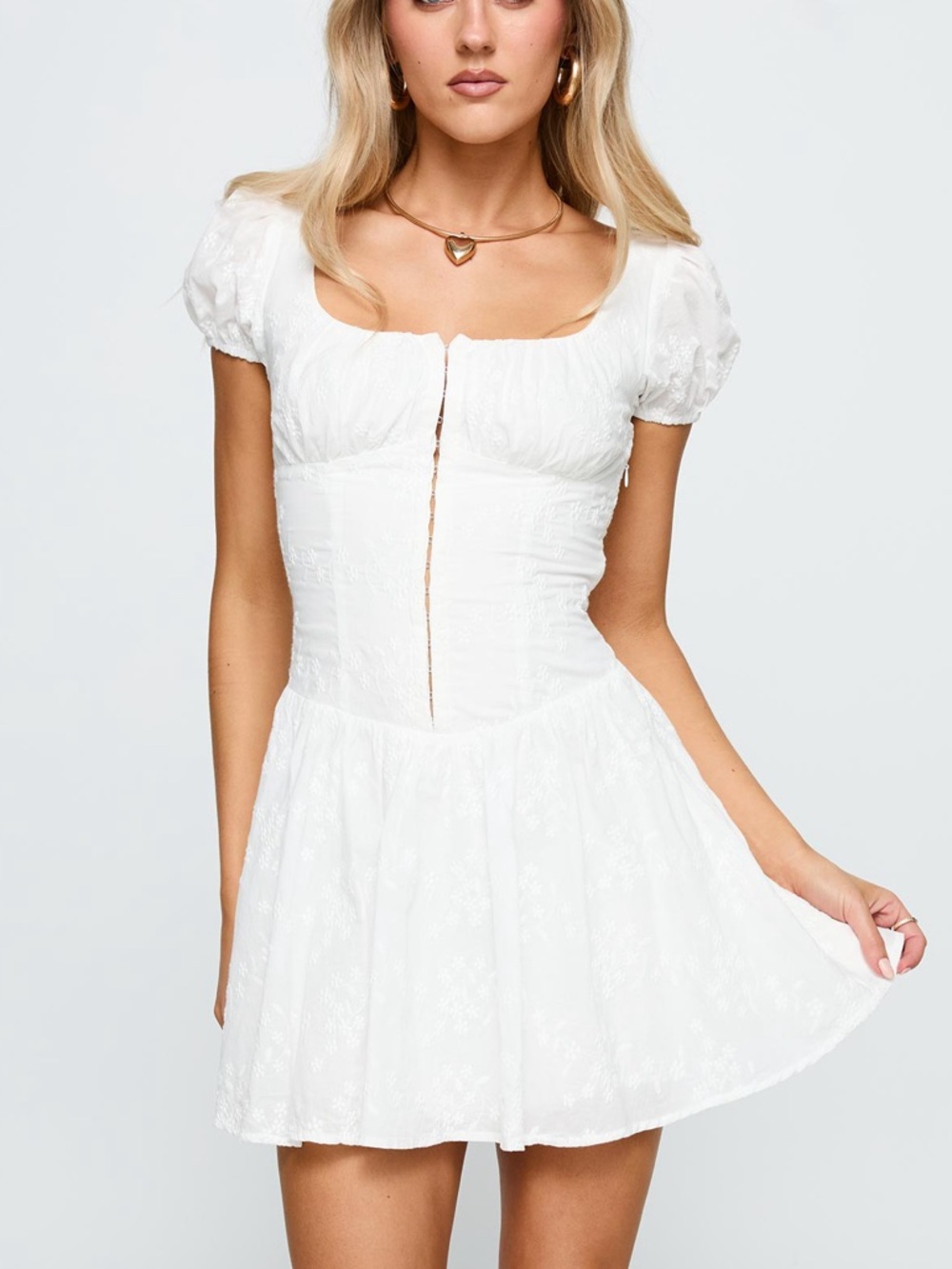 NEW Princess Polly Lethia Corset Mini Dress White Puff Sleeve Lace Up Cotton - Picture 6 of 11